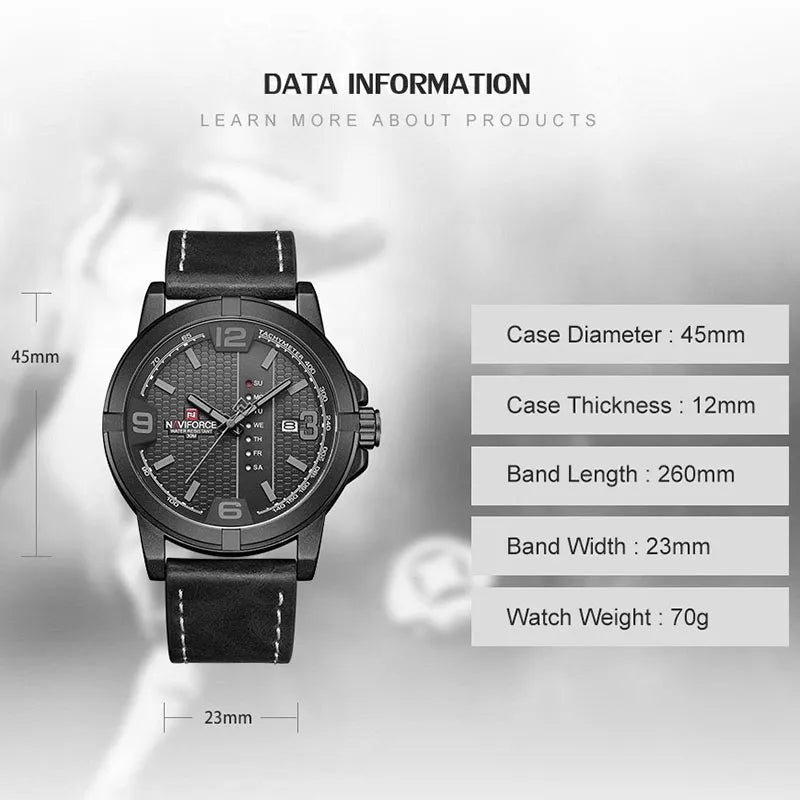 Men's Sports Watch with Leather Strap - LeatherSport Elite